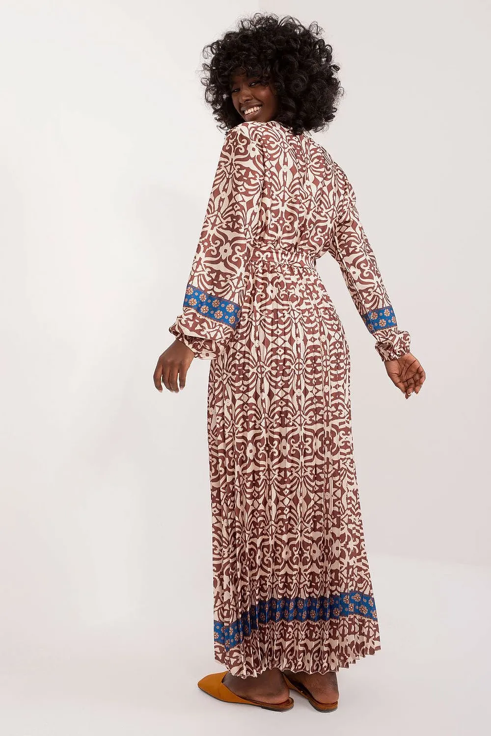 TEEK - Patterened Multicolor V-Neck Day Dress