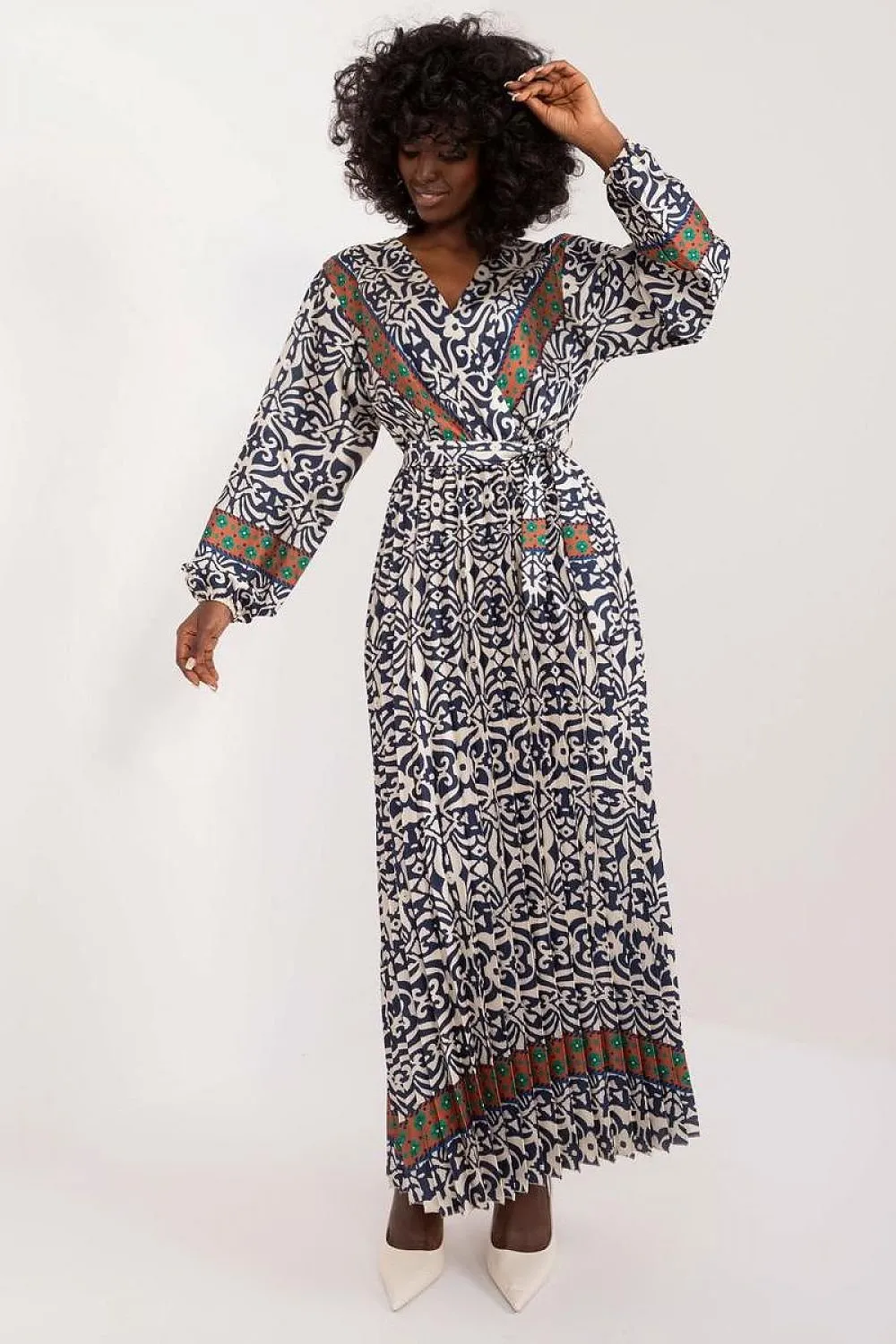 TEEK - Patterened Multicolor V-Neck Day Dress