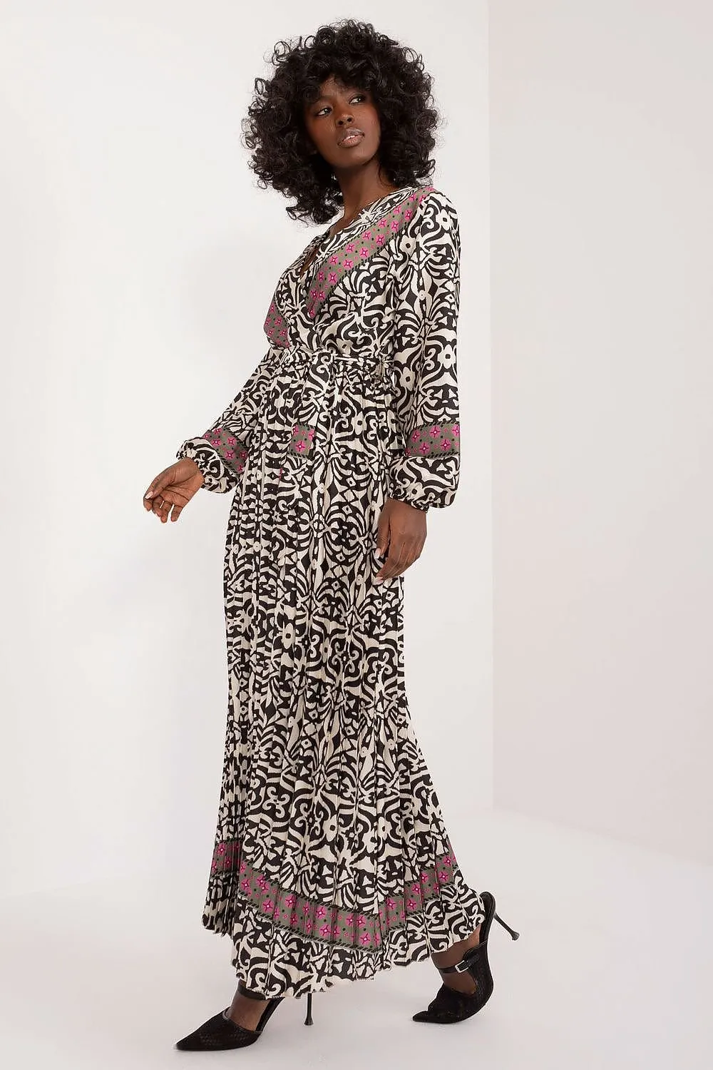 TEEK - Patterened Multicolor V-Neck Day Dress