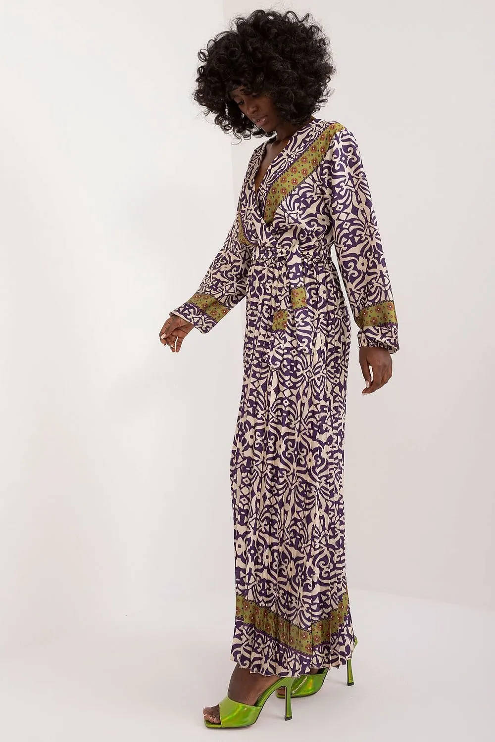 TEEK - Patterened Multicolor V-Neck Day Dress