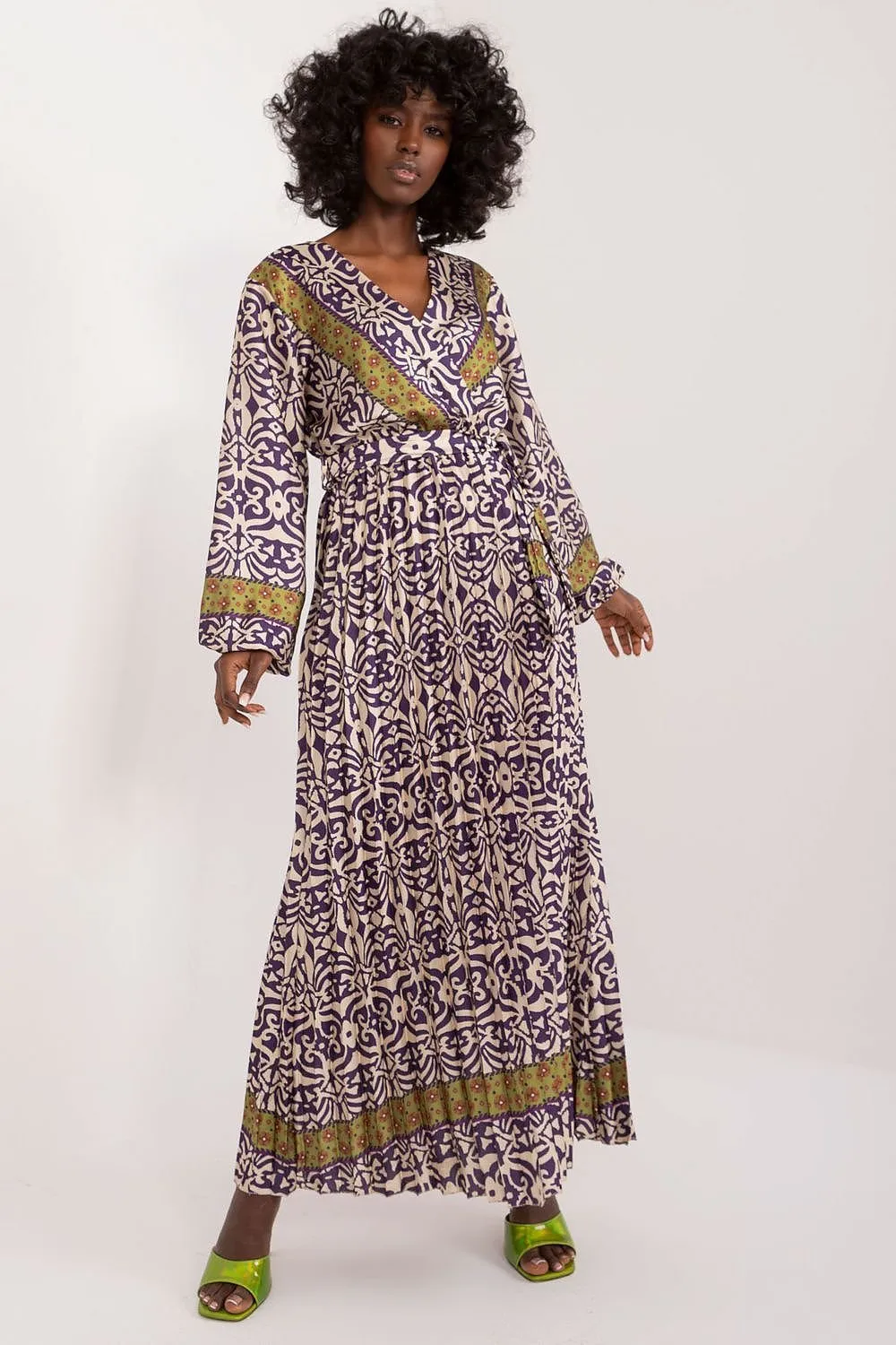 TEEK - Patterened Multicolor V-Neck Day Dress