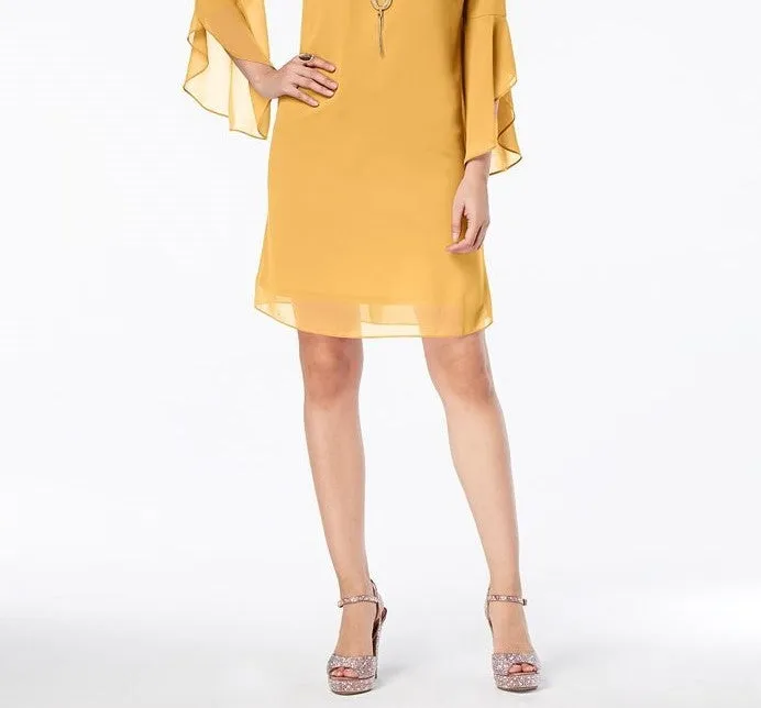 Thalia Sodi Women's Flared-Sleeve Necklace Dress Dark Yellow Size Extra Large