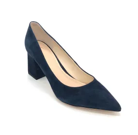 The Block Heel Pointed Pump in Navy