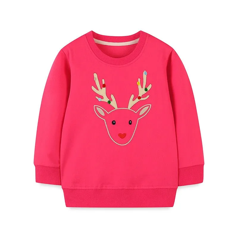 Toddler/Kid Girl's Long Sleeve Reindeer Design Cotton Sweatshirt