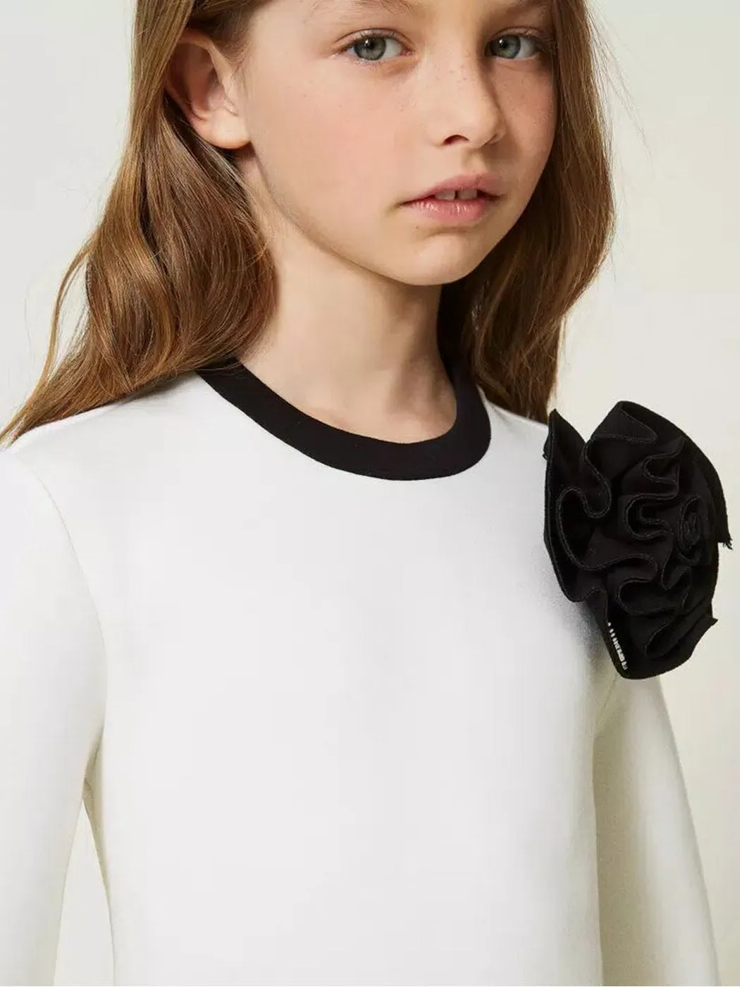 TWINSET Girl scuba dress with flower - 232GJ2173 White