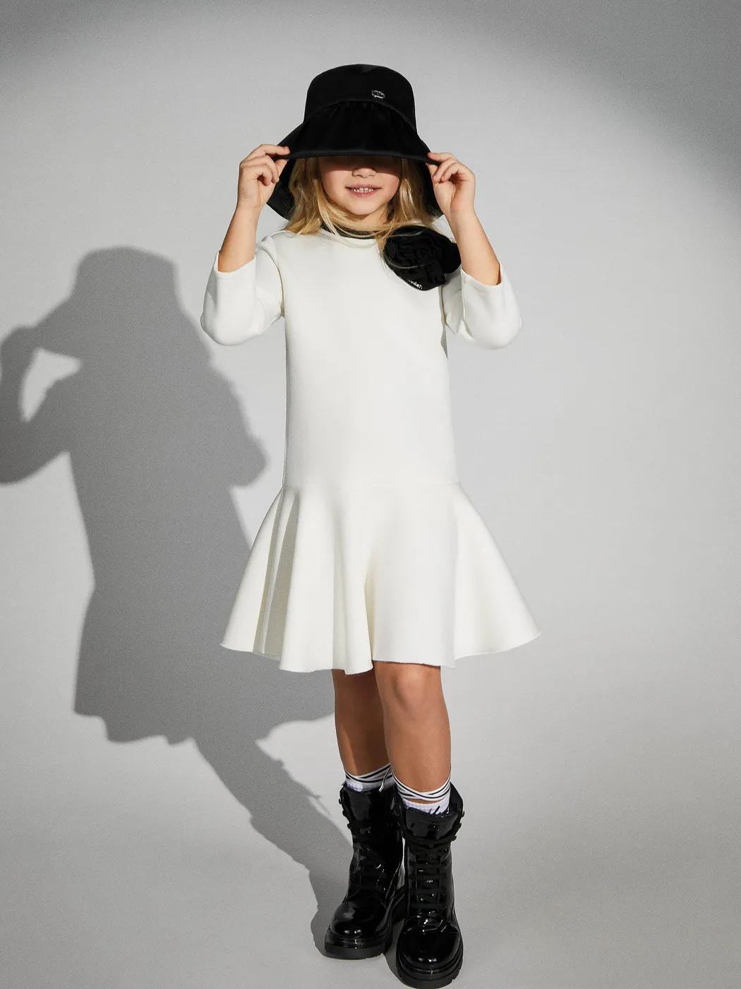 TWINSET Girl scuba dress with flower - 232GJ2173 White