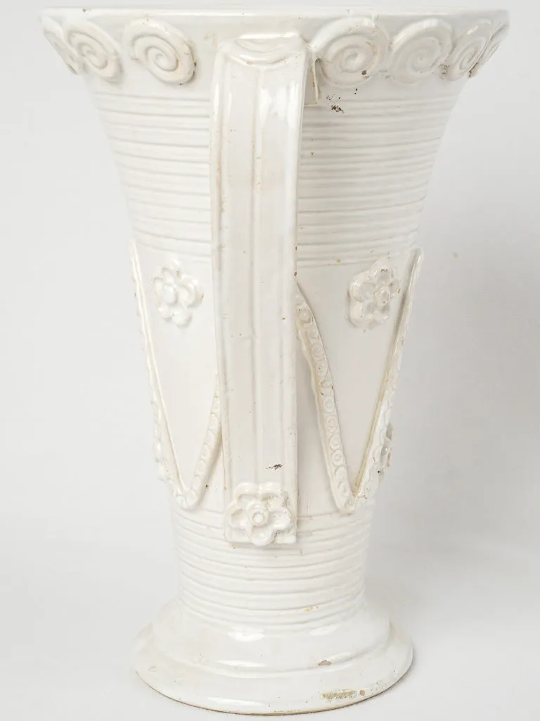 Very tall tapered Émile Tessier vase w/ zigzags & flowers 14¼"