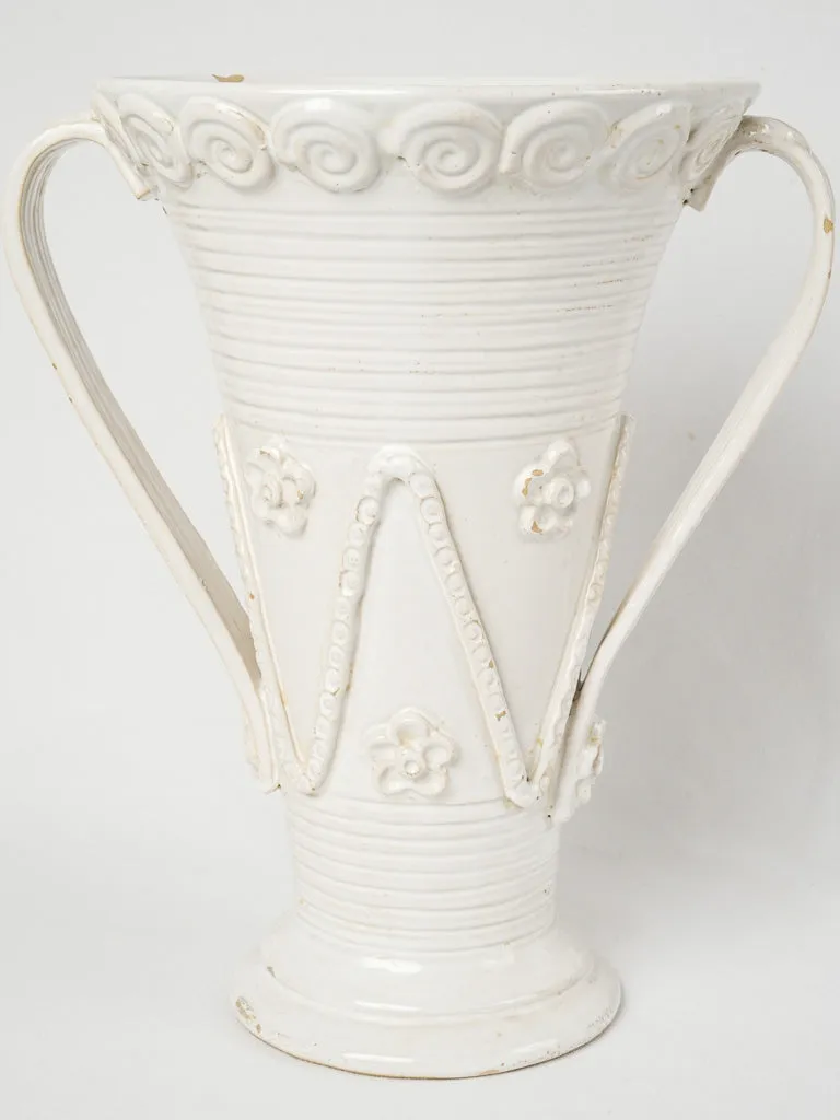 Very tall tapered Émile Tessier vase w/ zigzags & flowers 14¼"