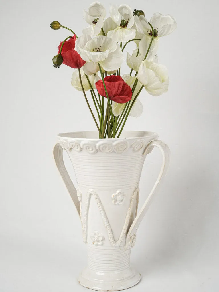 Very tall tapered Émile Tessier vase w/ zigzags & flowers 14¼"