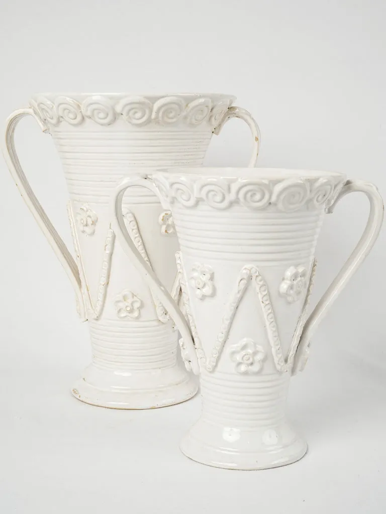 Very tall tapered Émile Tessier vase w/ zigzags & flowers 14¼"