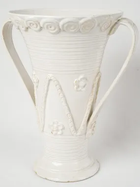 Very tall tapered Émile Tessier vase w/ zigzags & flowers 14¼"