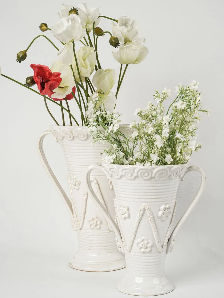 Very tall tapered Émile Tessier vase w/ zigzags & flowers 14¼"