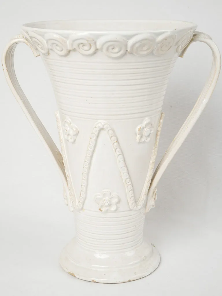 Very tall tapered Émile Tessier vase w/ zigzags & flowers 14¼"