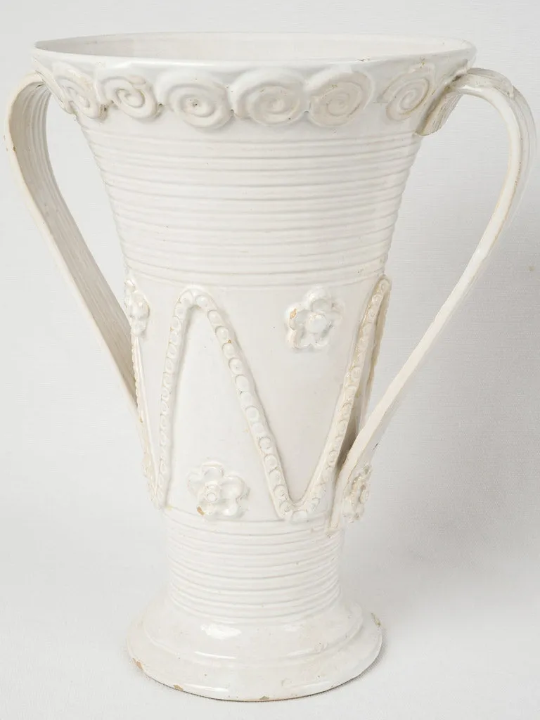Very tall tapered Émile Tessier vase w/ zigzags & flowers 14¼"