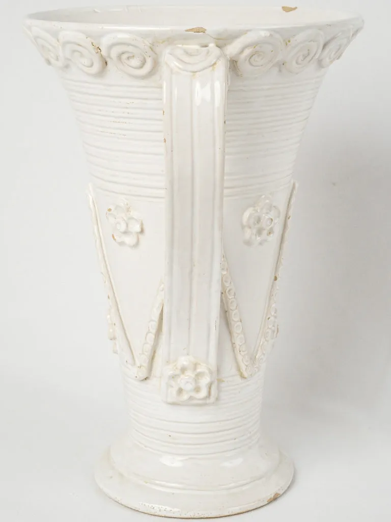 Very tall tapered Émile Tessier vase w/ zigzags & flowers 14¼"