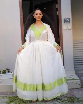 Vibrant Lemon Green Habesha Dress Modern Ethiopian Dress