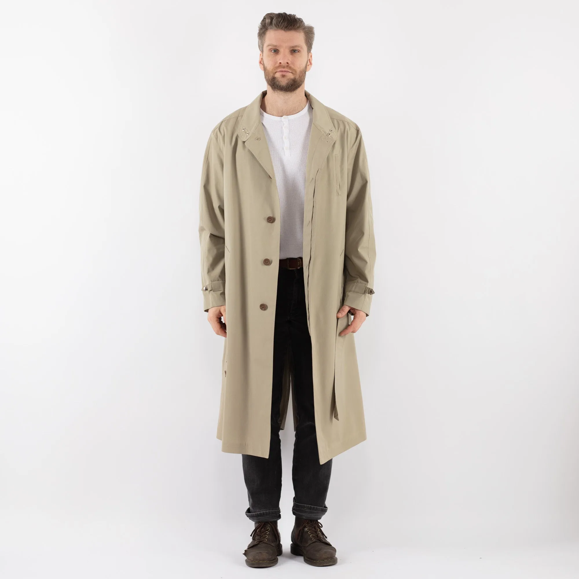 Vintage 70's Men Belted Mac Coat in Beige