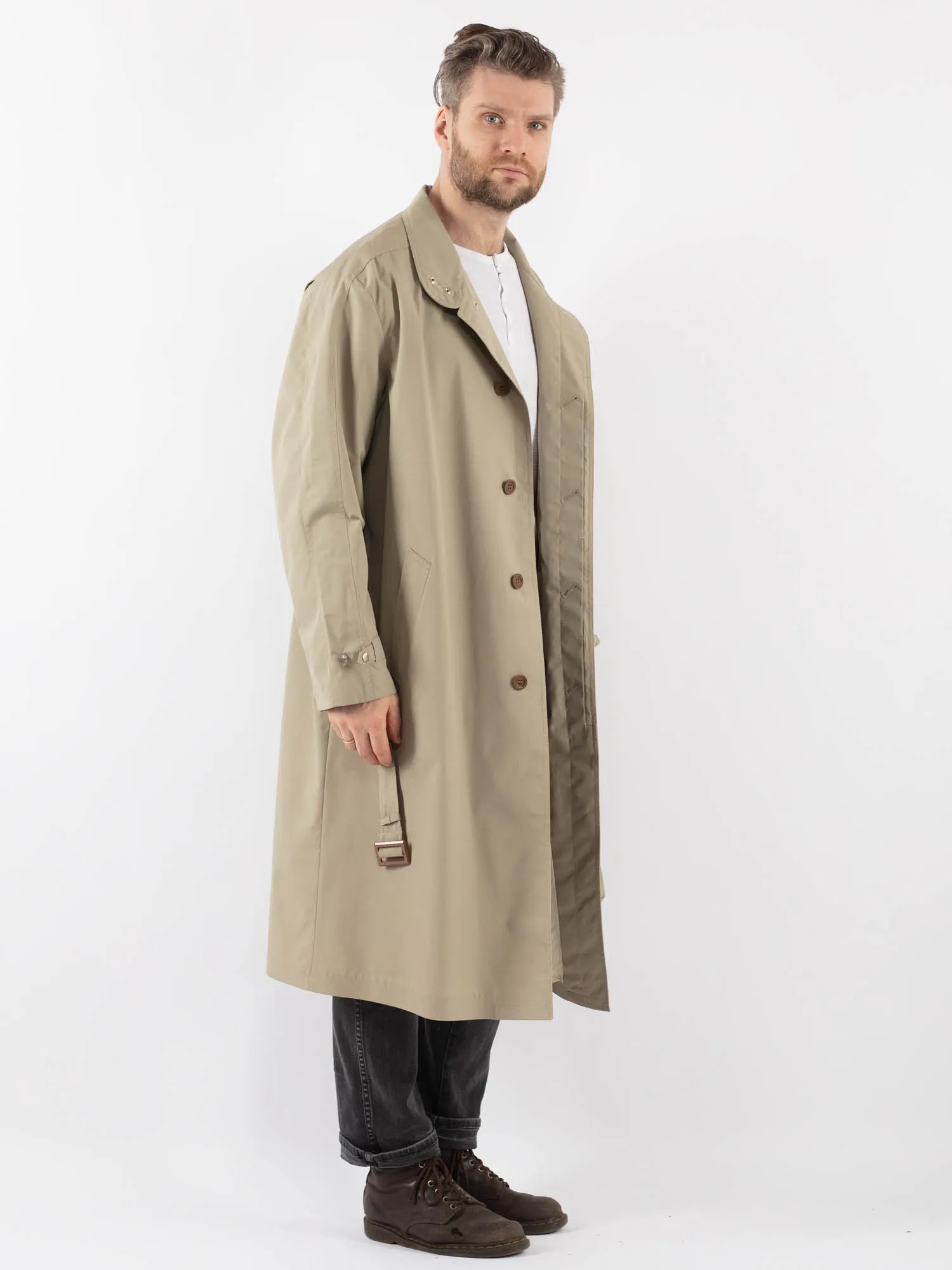 Vintage 70's Men Belted Mac Coat in Beige