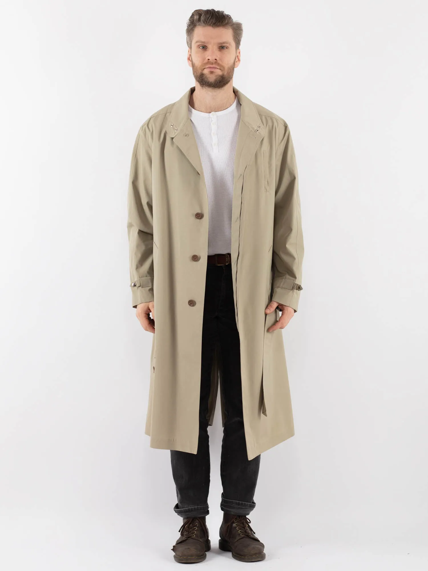 Vintage 70's Men Belted Mac Coat in Beige