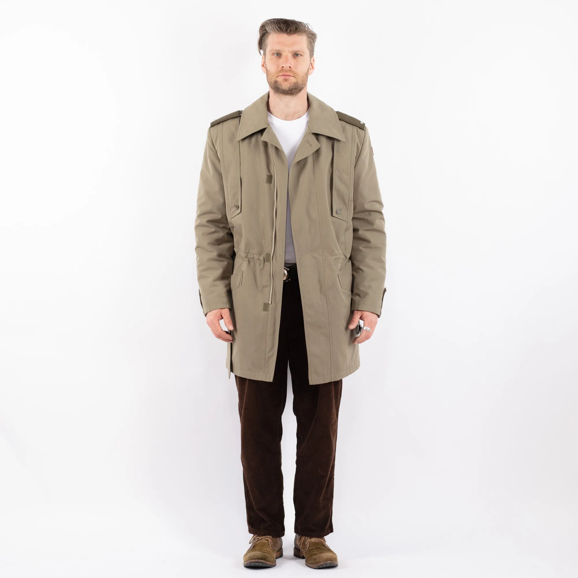 Vintage 80's Men Czech Military Trench Coat in Beige