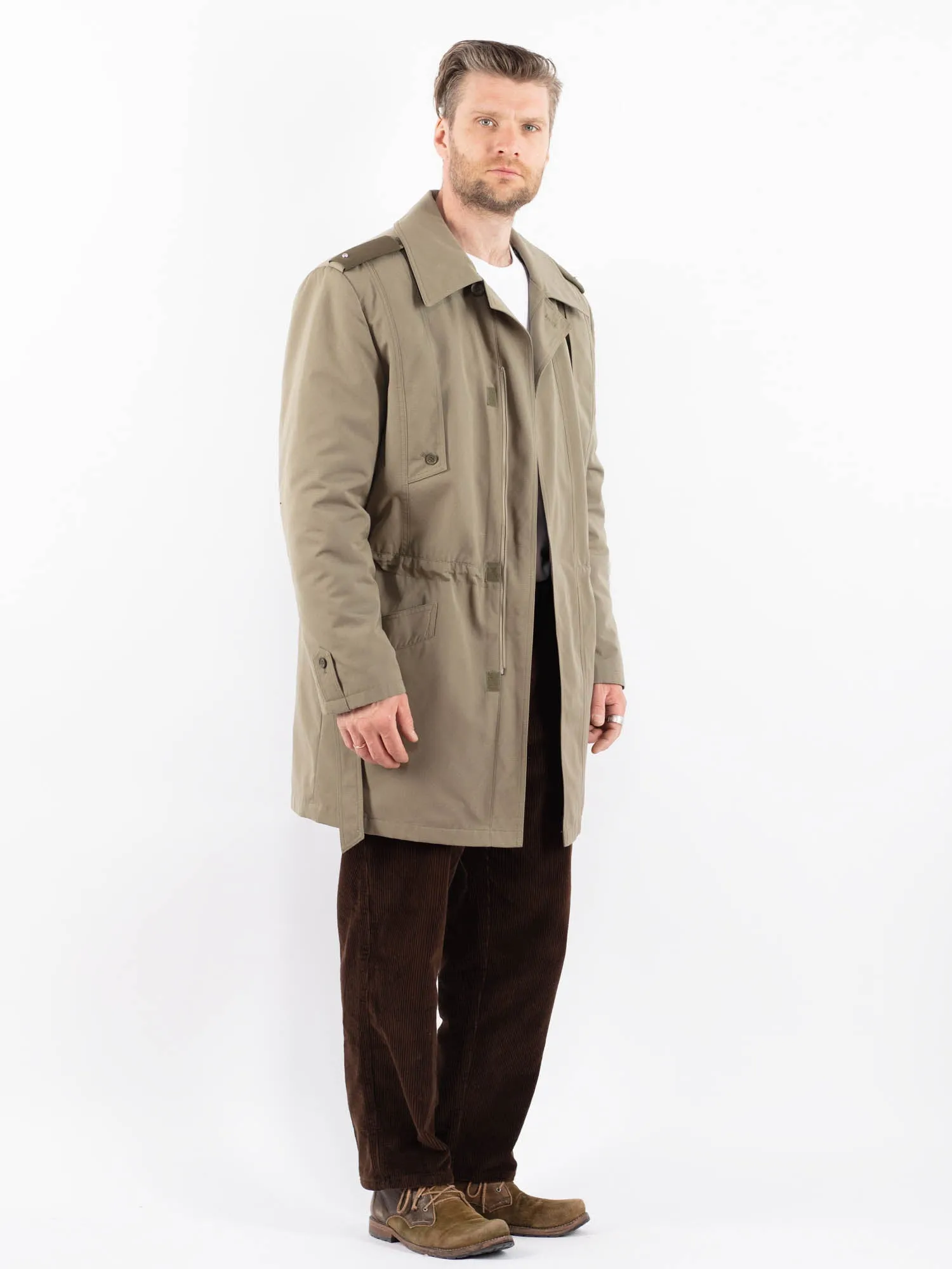 Vintage 80's Men Czech Military Trench Coat in Beige