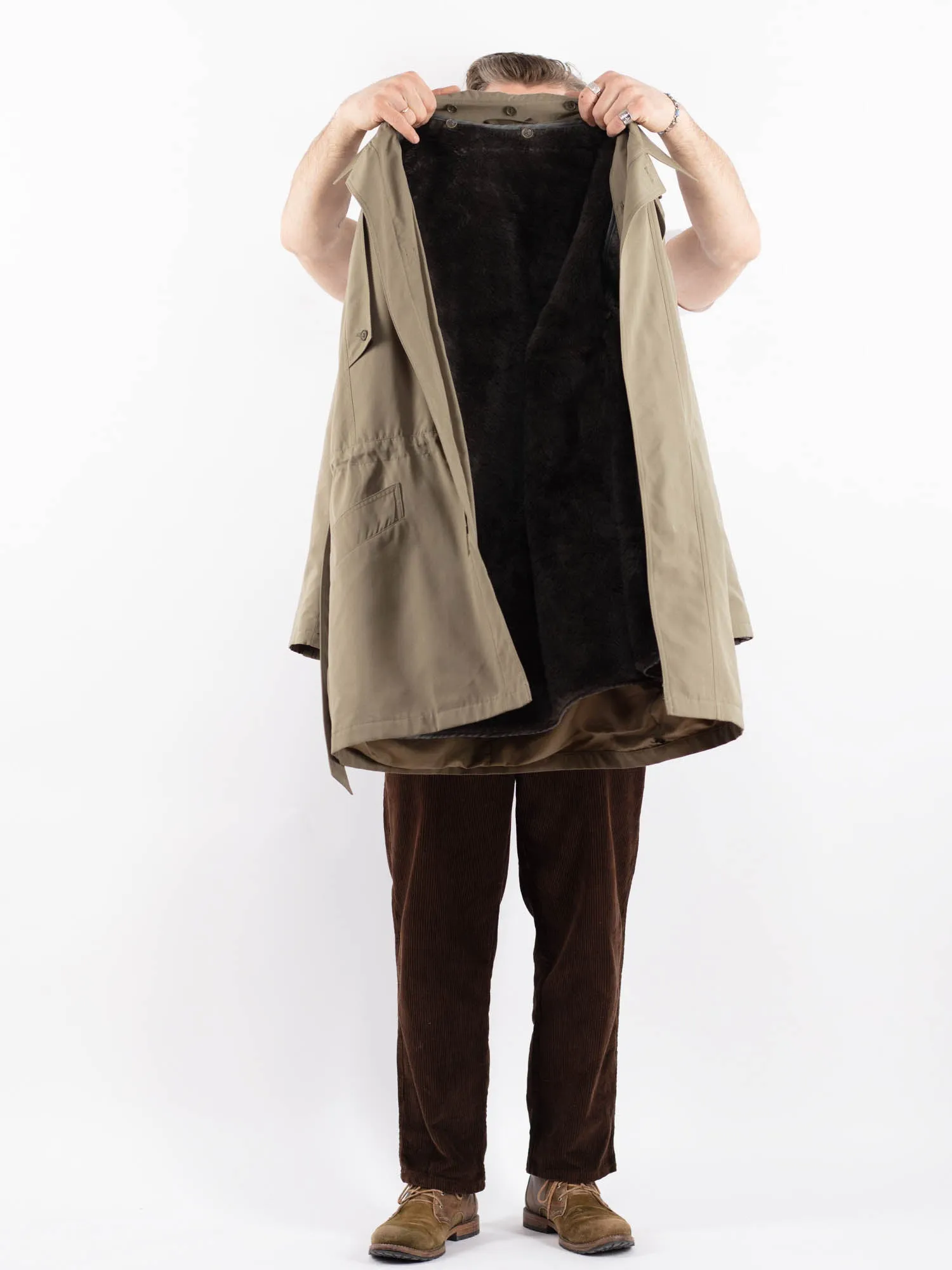 Vintage 80's Men Czech Military Trench Coat in Beige