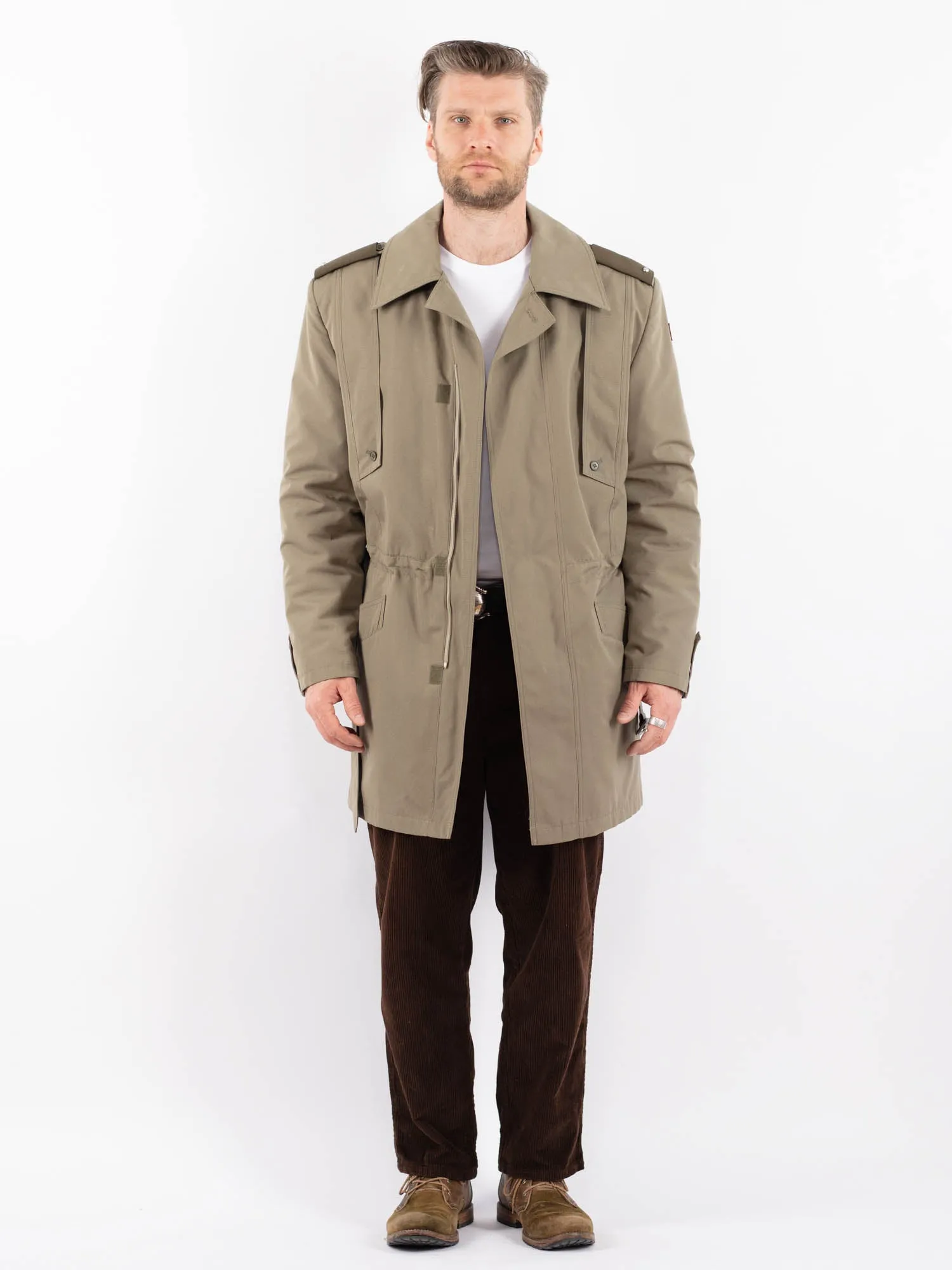 Vintage 80's Men Czech Military Trench Coat in Beige