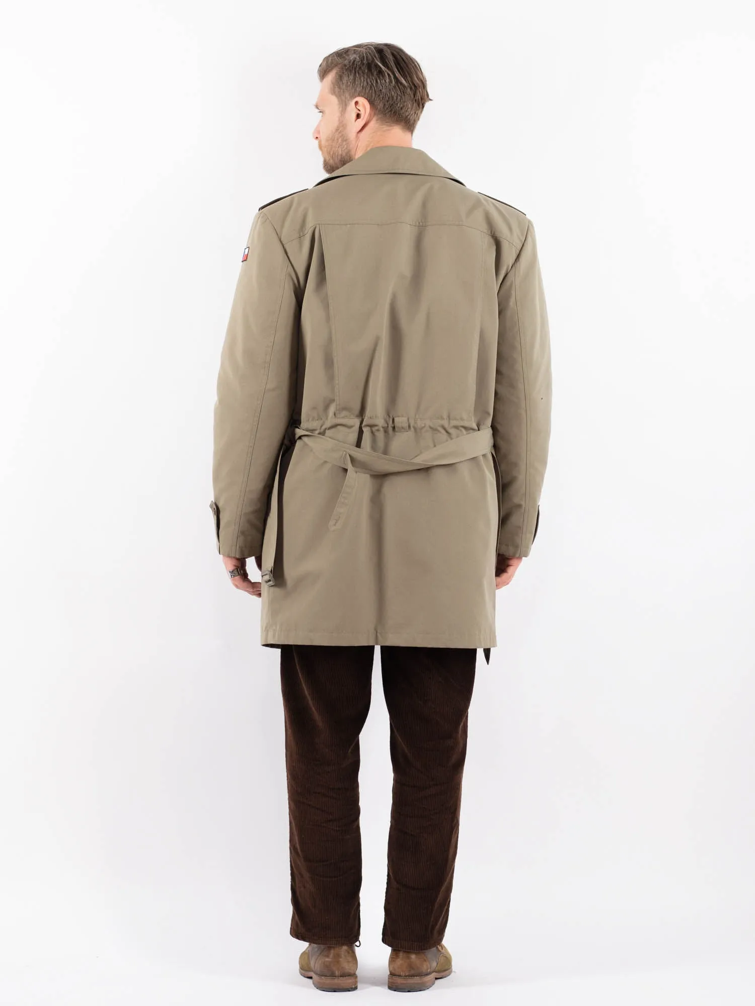 Vintage 80's Men Czech Military Trench Coat in Beige