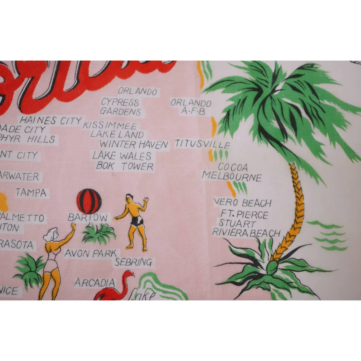 Vintage Florida Souvenir Scarf Square Early 1960s State Map Rayon MIJ
