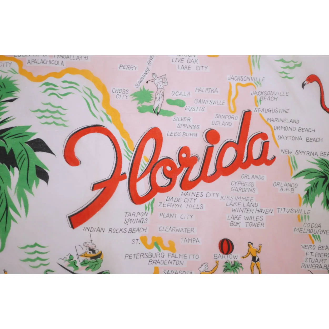 Vintage Florida Souvenir Scarf Square Early 1960s State Map Rayon MIJ