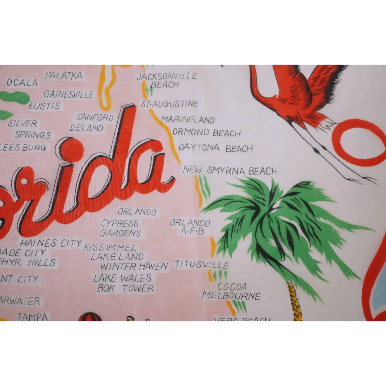 Vintage Florida Souvenir Scarf Square Early 1960s State Map Rayon MIJ