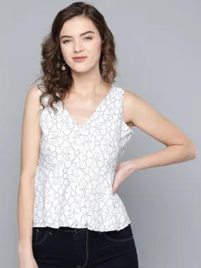 White Lace V-Neck Peplum Top