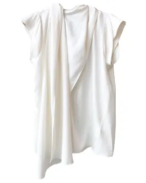 White Satin Scarf Neck Twisted Sleeve Blouse