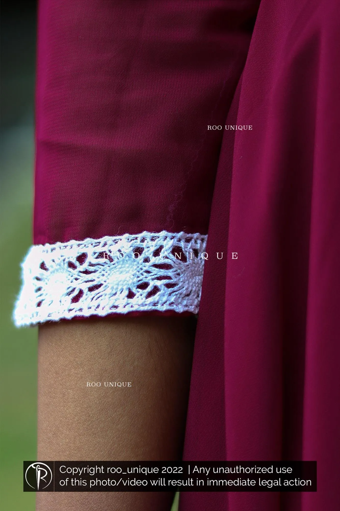 Wine Flared Frock With Crochet Lace Detailing