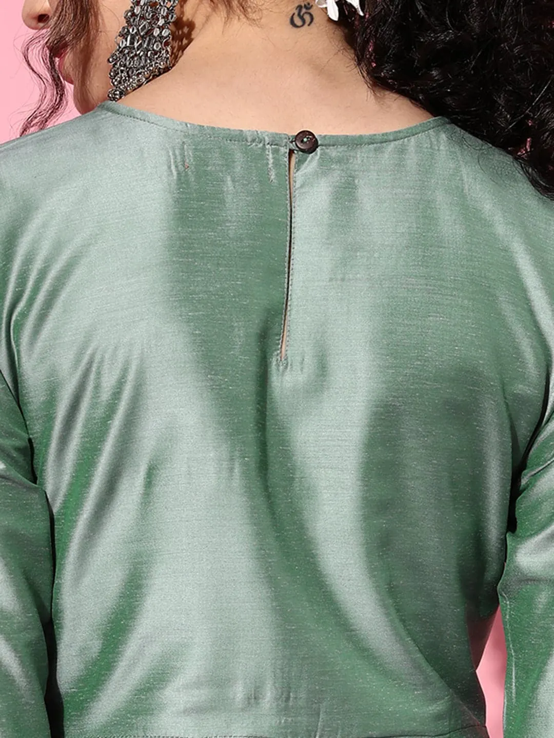 Women Green Mirror Embroidered Anarkali Kurta