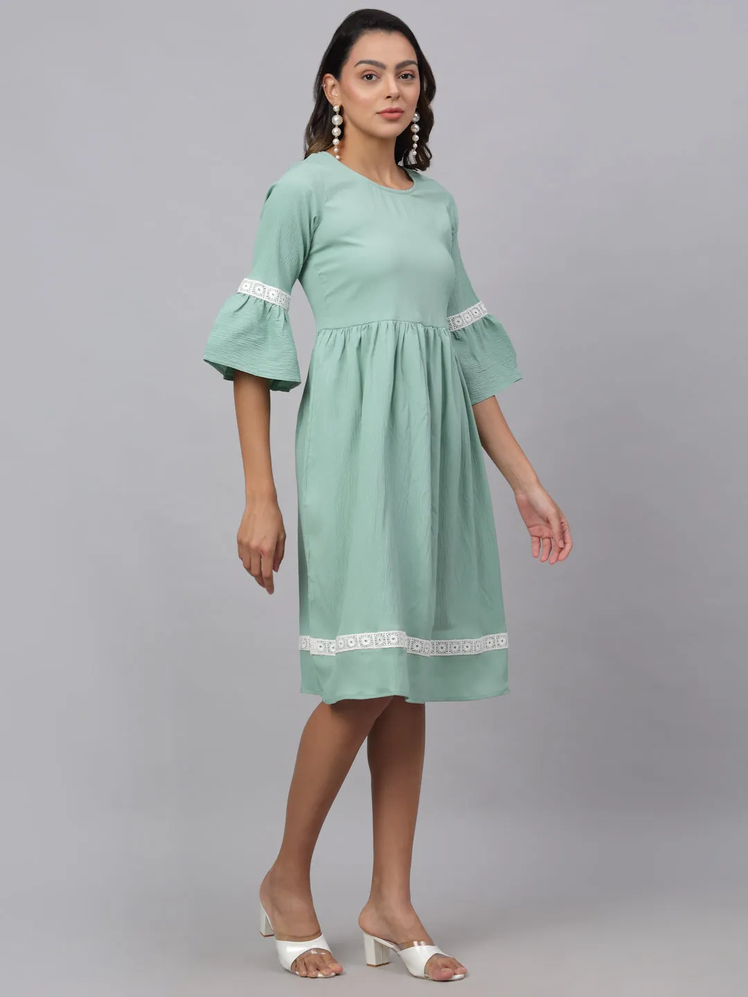 Women Green Solid Fit & Flare Dress