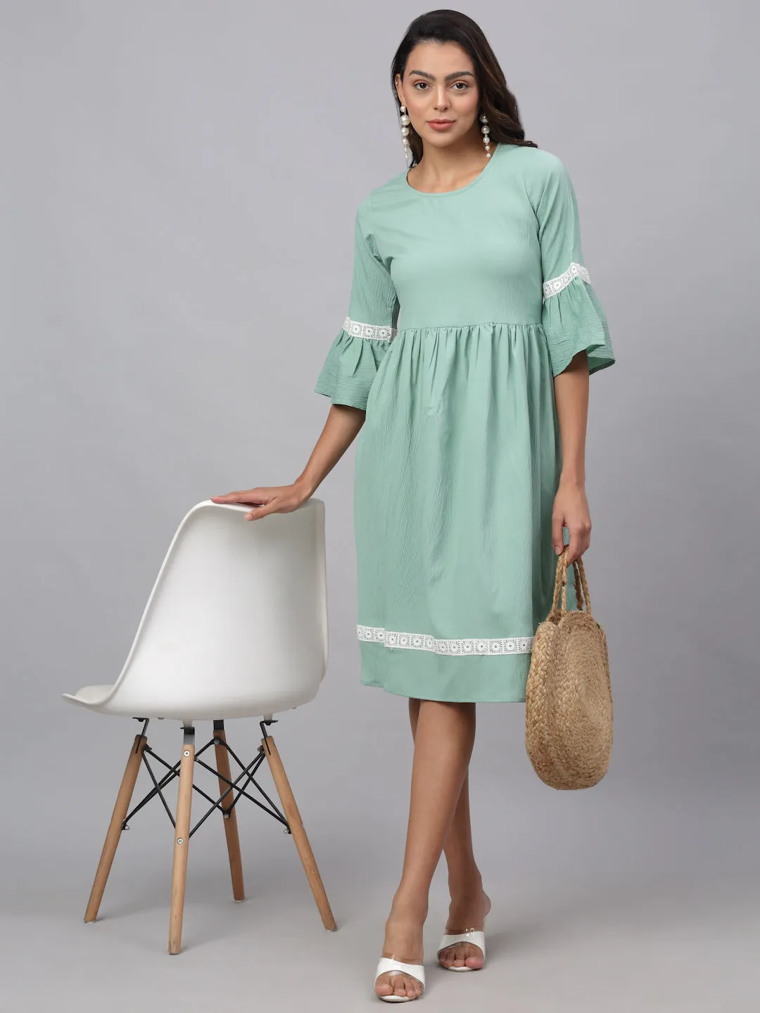 Women Green Solid Fit & Flare Dress