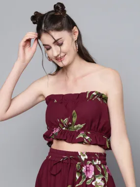 Women Maroon Floral Tube Top