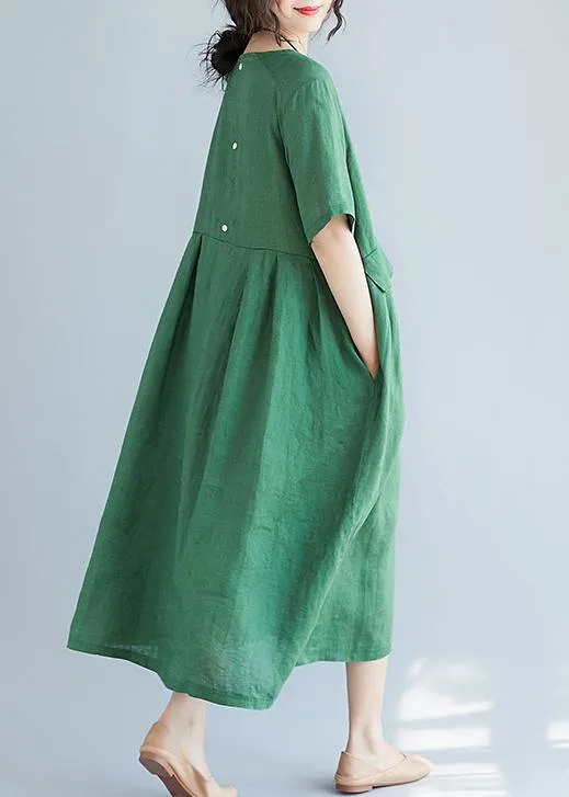 Women o neck pockets cotton linen quilting dresses Photography green Dress summer