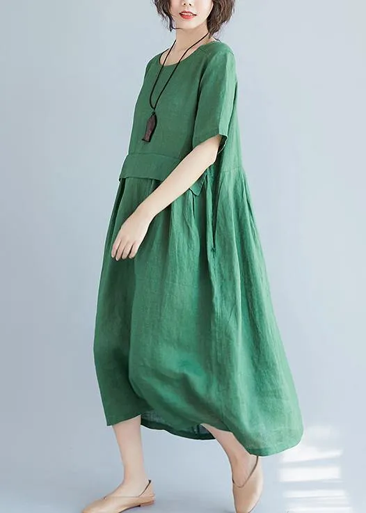 Women o neck pockets cotton linen quilting dresses Photography green Dress summer