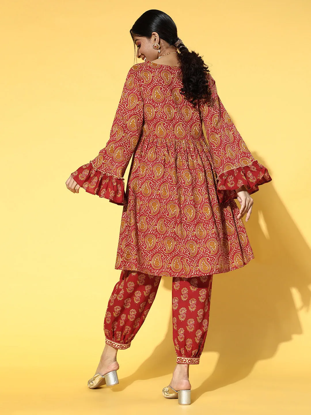 Women Red Cotton Kurta Set