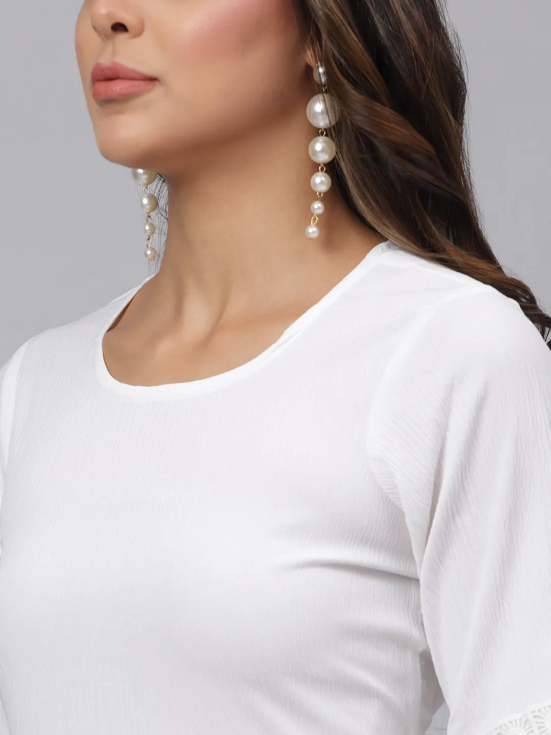 Women White Solid Fit & Flare Dress