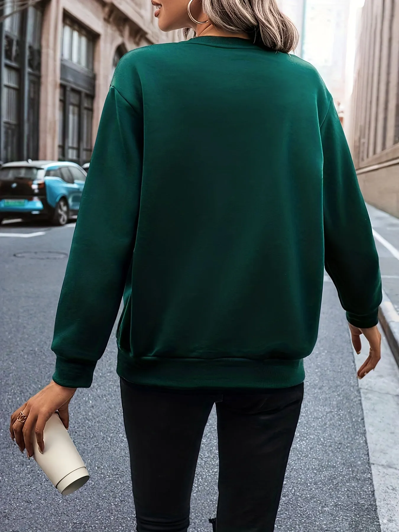 Womens Fashionable Letter Print Sweatshirt - Cozy Fleece Crew Neck Pullover - Long Sleeve, Versatile Fall & Winter Wardrobe Essential