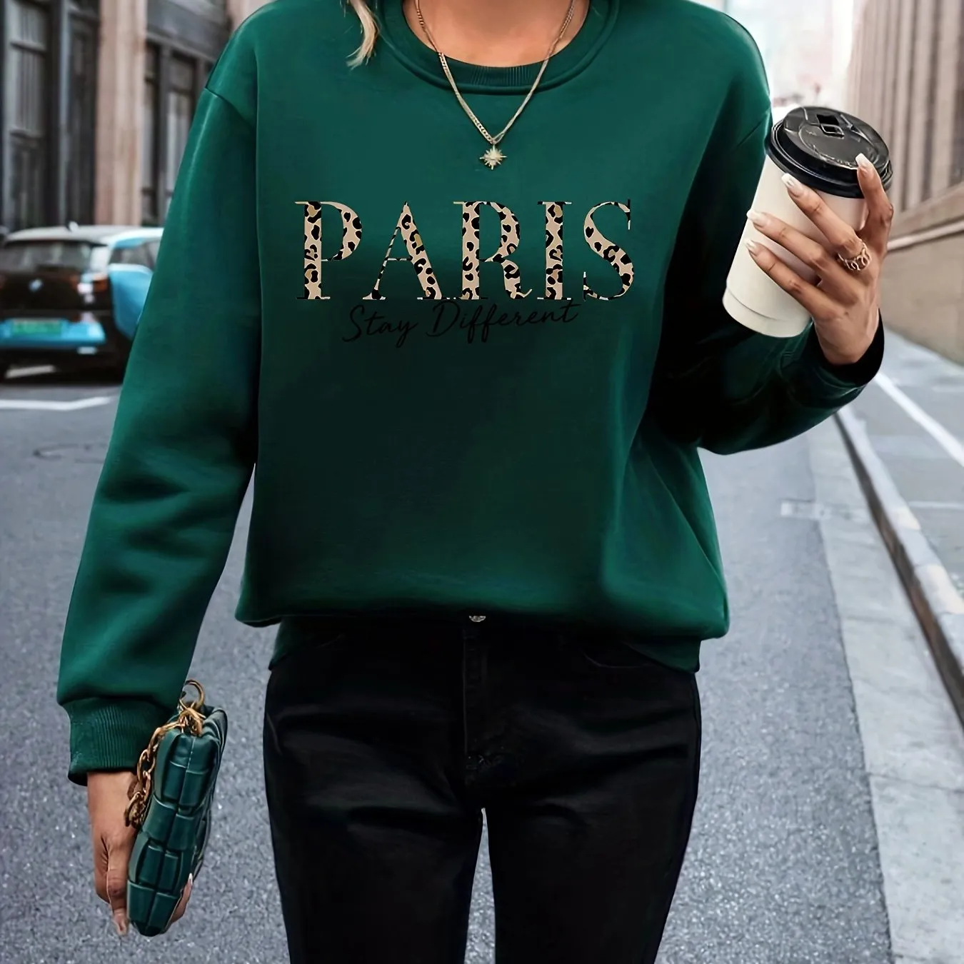 Womens Fashionable Letter Print Sweatshirt - Cozy Fleece Crew Neck Pullover - Long Sleeve, Versatile Fall & Winter Wardrobe Essential