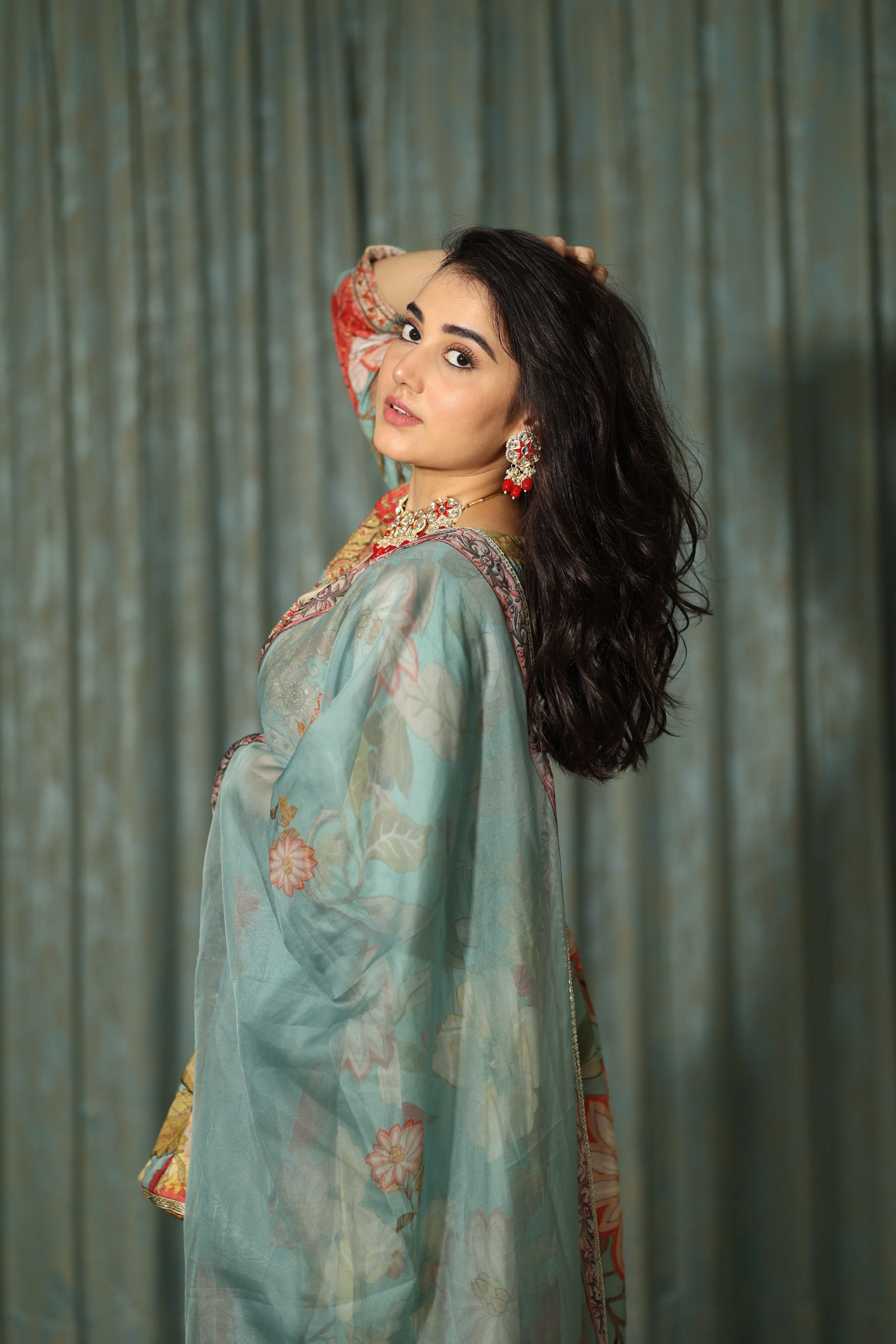 Womens Viscose Muslin Multicolor Alia Cut A-line Kurta Pant and Dupatta With Fancy Potli Set