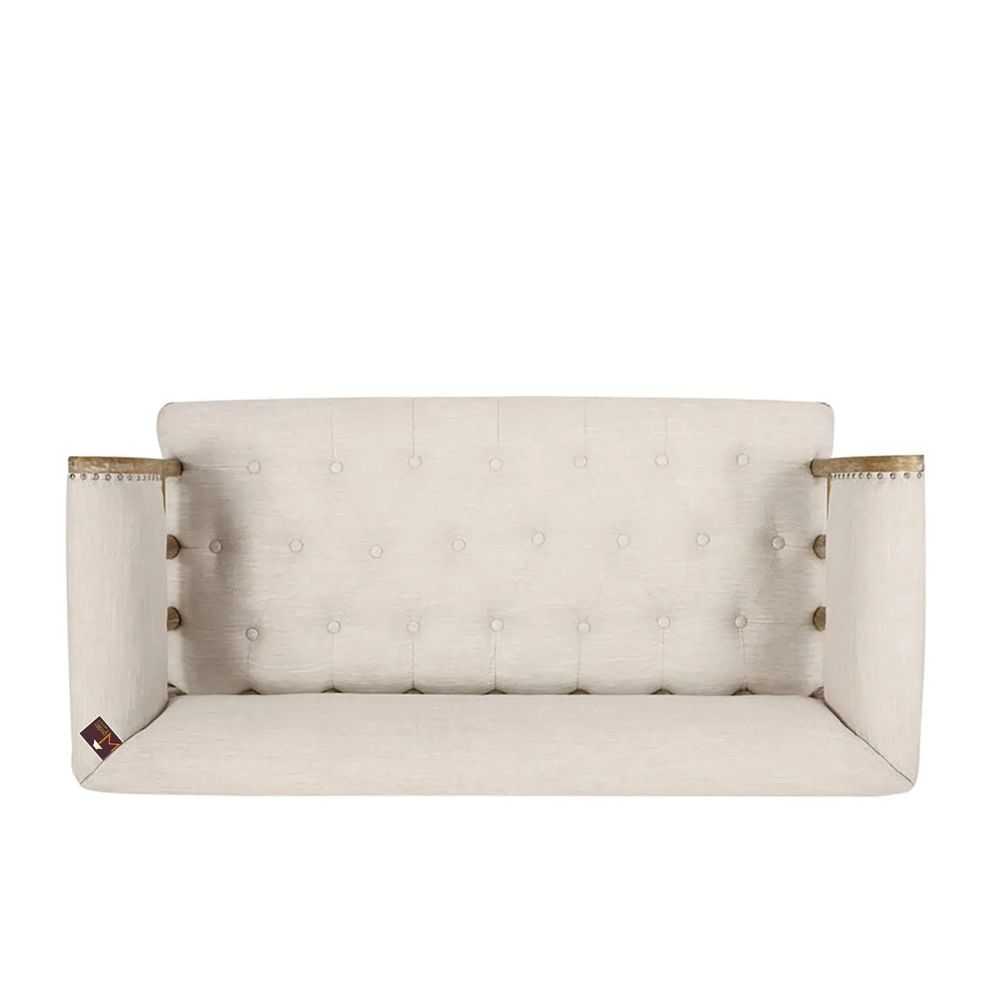 Wooden Twist Flared Arm Loveseat Bench for Living Room Comfort for Backrest (2 Seater, Beige)