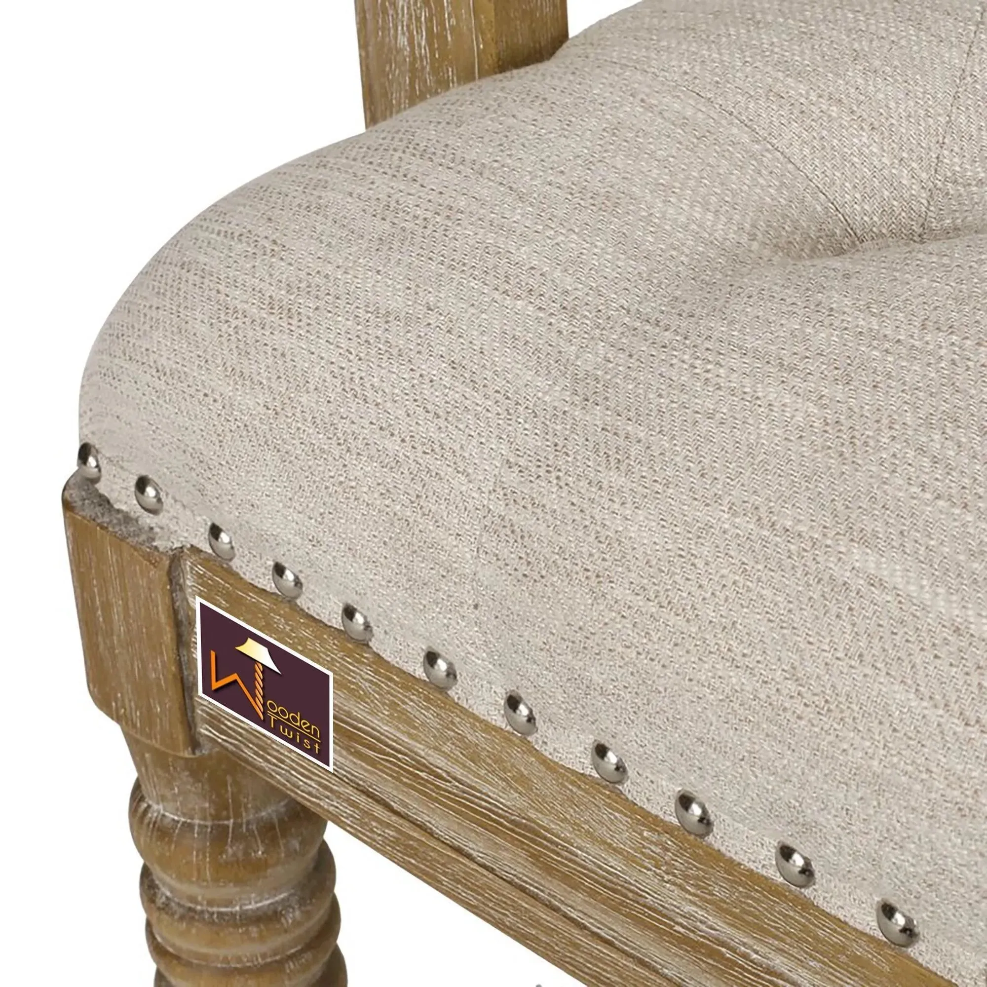 Wooden Twist Flared Arm Loveseat Bench for Living Room Comfort for Backrest (2 Seater, Beige)