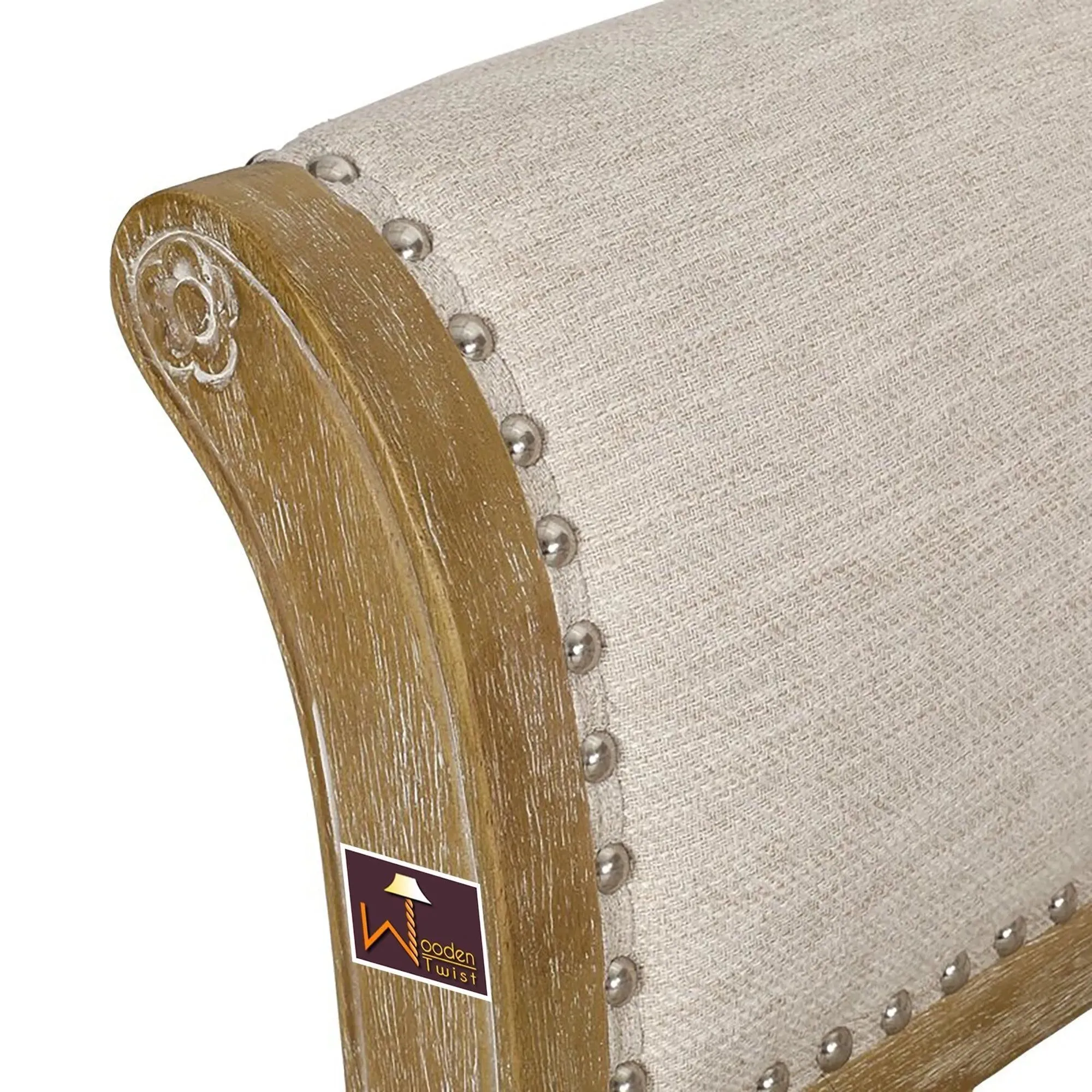 Wooden Twist Flared Arm Loveseat Bench for Living Room Comfort for Backrest (2 Seater, Beige)