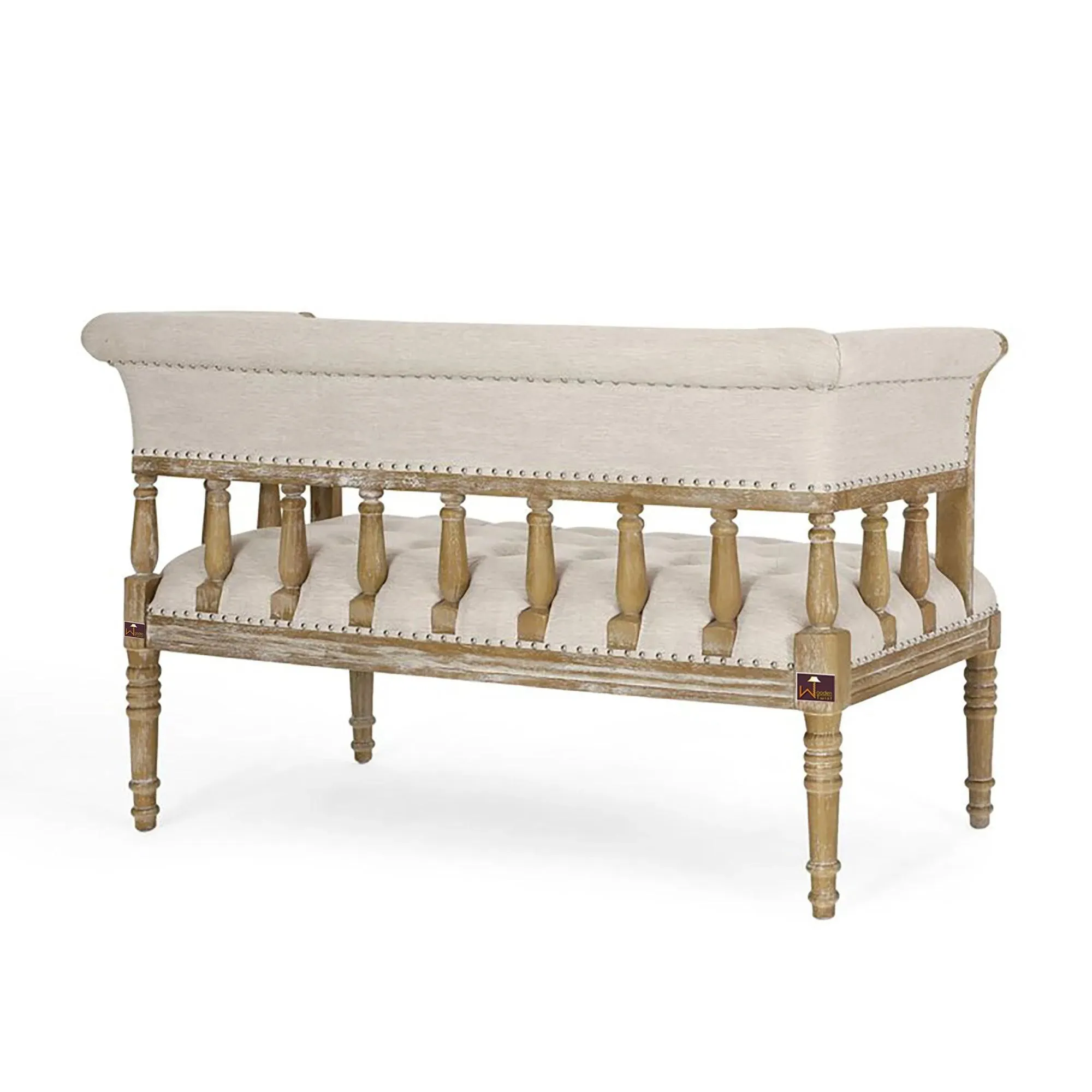 Wooden Twist Flared Arm Loveseat Bench for Living Room Comfort for Backrest (2 Seater, Beige)