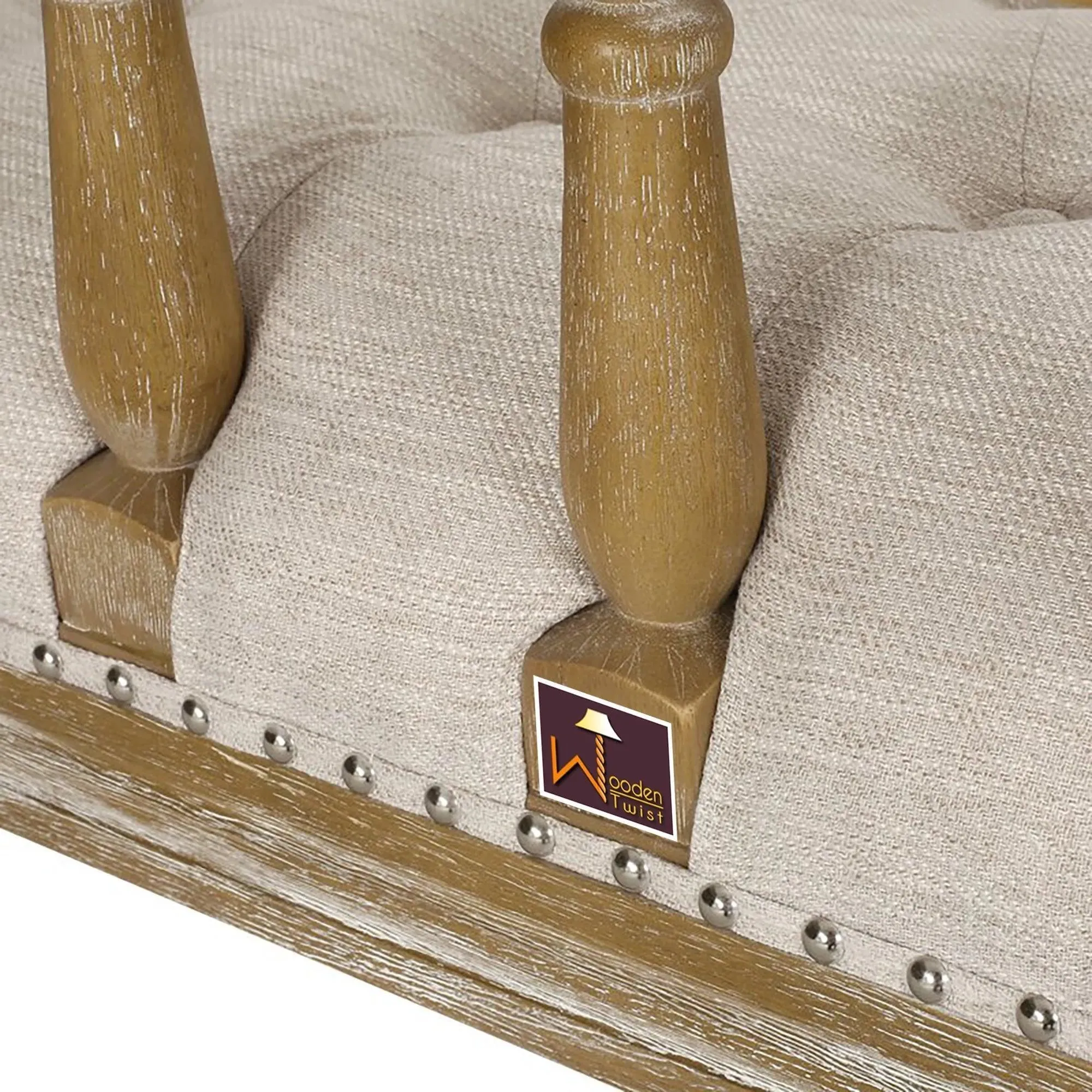 Wooden Twist Flared Arm Loveseat Bench for Living Room Comfort for Backrest (2 Seater, Beige)